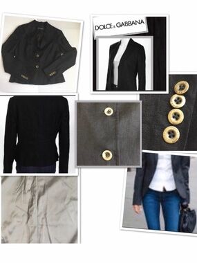 Dolce & Gabbana RARE Black Single-breasted linen jacket Women's w Gold Buttons